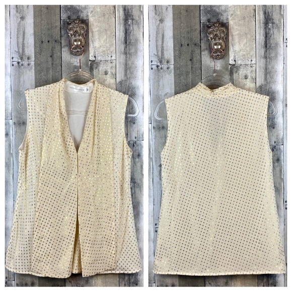 Victoria Beckham Pleat Metallic Dot Tank in Cream Gold Combo Size Medium. - Picture 7 of 8